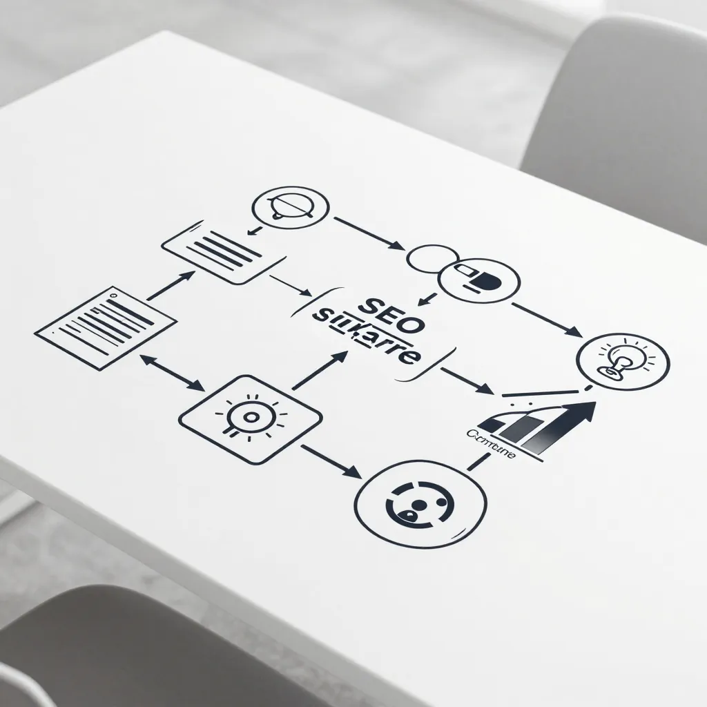 A conceptual image of a strategic roadmap laid out on a clean white table, with clean lines and geom