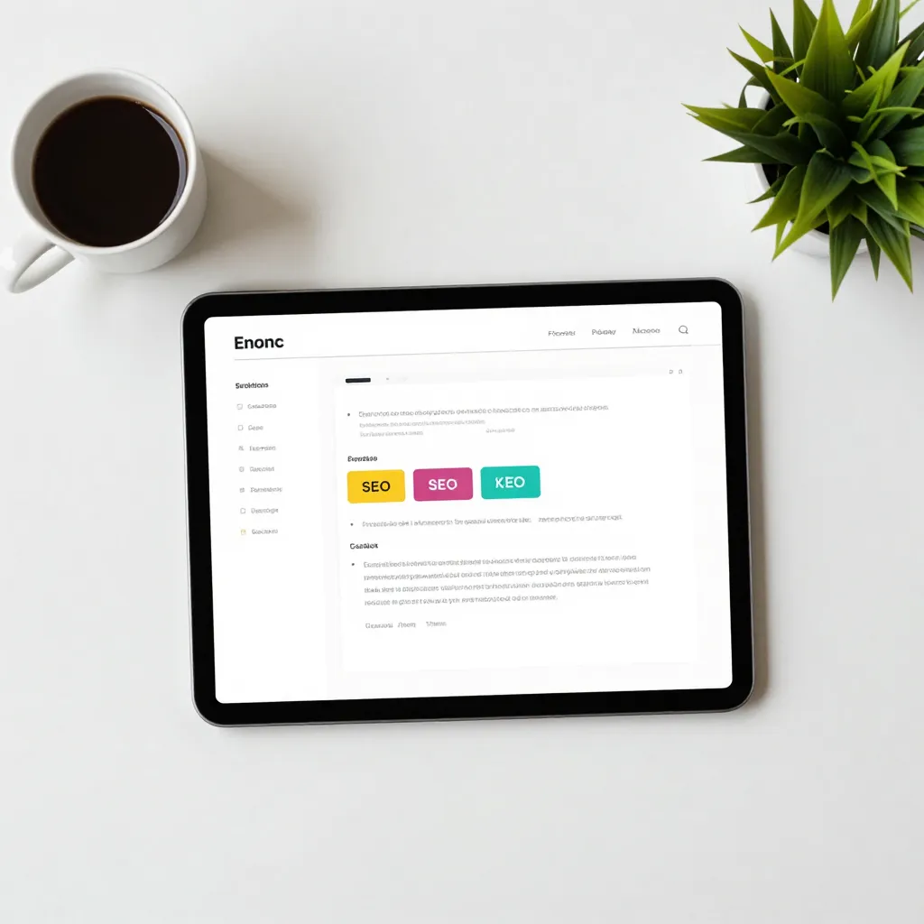 A clean, top-down view of a minimalist workspace with a tablet displaying a structured document outl