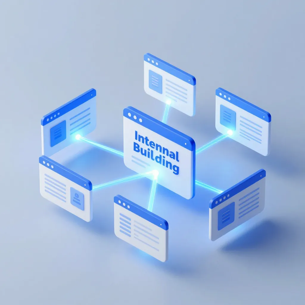 A conceptual image of glowing digital nodes connecting website pages in a clean, isometric 3D space,